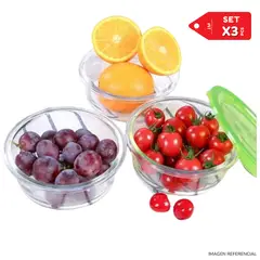 INSPIRA - Set de Táperes de Vidrio 550ml con Tapa Plástica Set x3 pcs