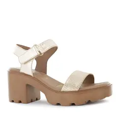 ECCO - Sandalias con Taco Mujer Yelena01 Oro Cuero Folia