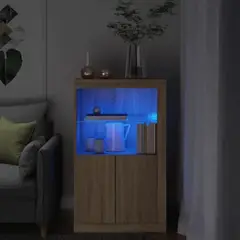 TU MESITA - Aparador Clásico Jones luces LED 2 puertas color Roble