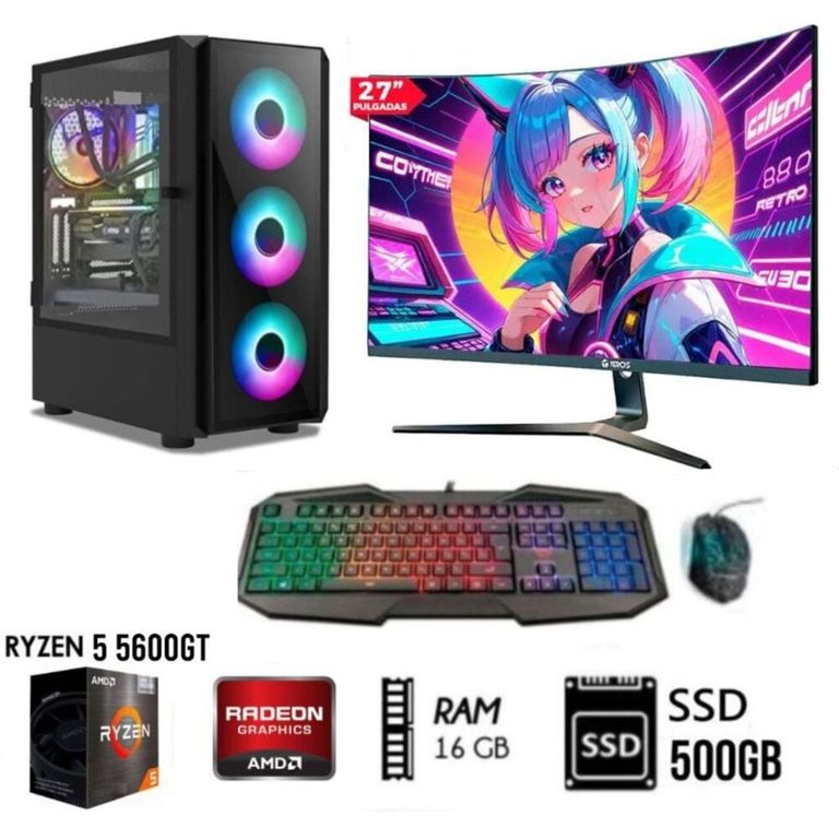 Computadora PC GAMER RYZEN 5 5600GT RAM 16GB DISCO SSD 500GB MONITOR 27 FHD