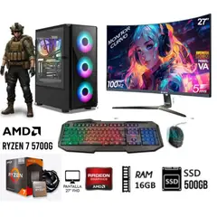 AMD - Computadora PC GAMER RYZEN 7-5700G RAM 16GB DISCO SSD 500GB MONITOR 27” FHD