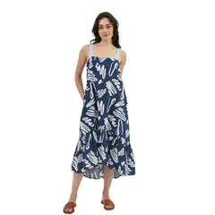 PERMUTA - VESTIDO MIDI LINO TIRANTES VALENTINA ACERO MUJER