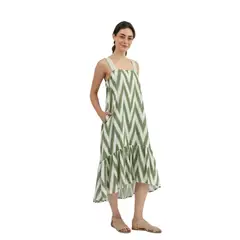 PERMUTA - VESTIDO MIDI LINO TIRANTES VALENTINA ZIGZAG MUJER