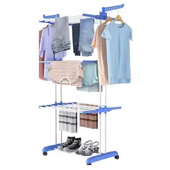 GENERICO - Tendedero de Ropa de 4 Niveles Plegable con Ruedas - Negro - M