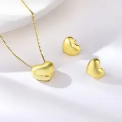 GENERICO - Set Aretes Y Collar Corazón Dorado Mujer Chuncky