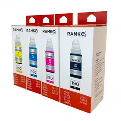 RAMKO - Kit x4 Tintas GI190 Compatibles impresoras Canon series G