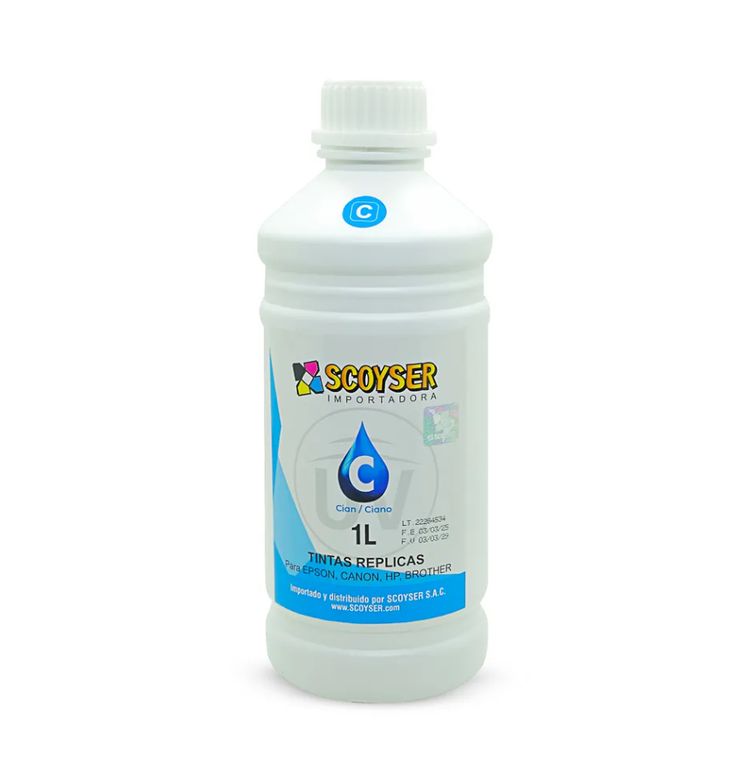 TINTA DE 1 LITRO CIAN PARA IMPRESORAS EPSON, CANOO, HP, BROTHER