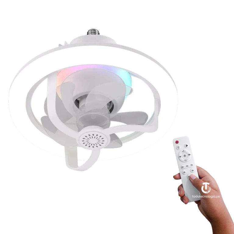 Foco Ventilador Rgb De Techo 2 En 1 Giratorio 360 Circular