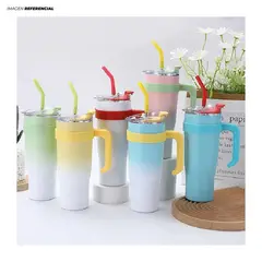 GENERICO - VASO TERMICO CON TAPA DE 1200ML CON CAÑITA Y ASA DE COLORES