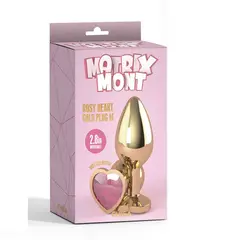 CHISA - Plug Anal Metal Dorado Base con Joya Gema de Corazon Rosado