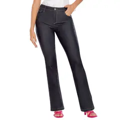 TYT - Pantalón ochentero sinaloa jeans tiro alto negro efecto cuero