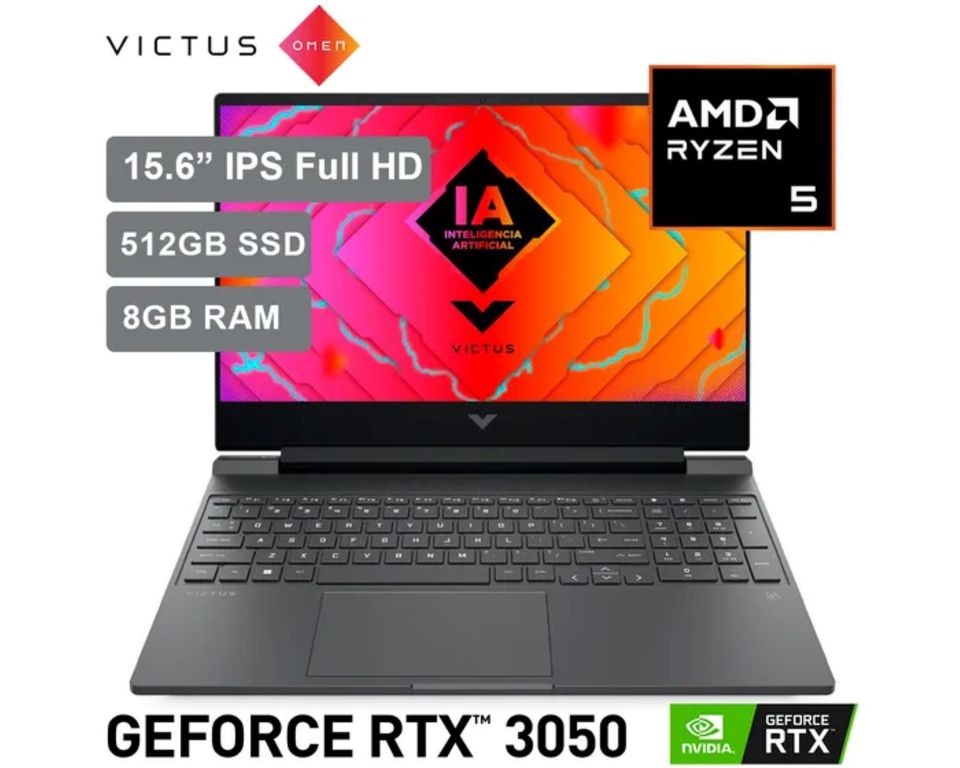 Laptop Victus 15-fb2002la R5 8640H 8gb 512gb 6G Video RTX 3050 15.6 FHD 144 Hz Window 11 Negro