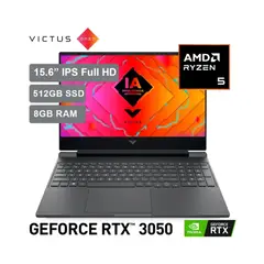 HP - Laptop Victus 15-fb2002la R5 8640H 8gb 512gb 6G Video RTX 3050 15.6 FHD 144 Hz Window 11 Negro