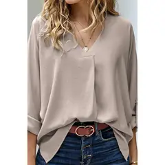 TIOZONEY - Camiseta suelta de mujer con cuello en V