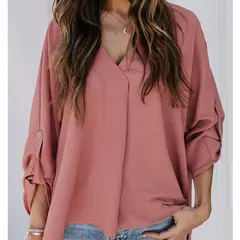 TIOZONEY - Camiseta suelta de mujer con cuello en V