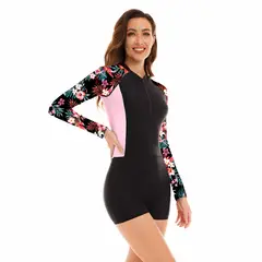 GENERICO - TRAJE DE BAÑO MANGA LARGA ROSA FLORES
