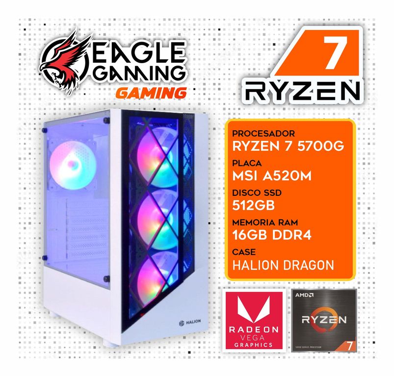 Computadora PC Ryzen 7 5700G RAM 16GB SSD 512GB CON GRAFICOS RADEON