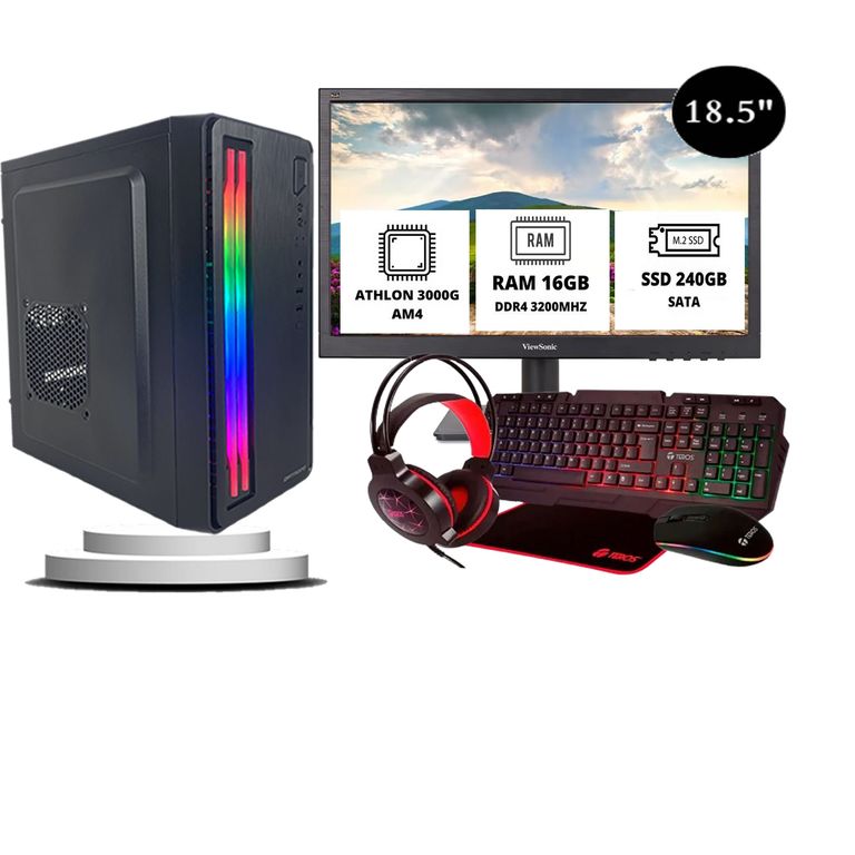 Computadora PC Athlon 3000g RAM 16GB M.2 240 GB MONITOR 19” FHD