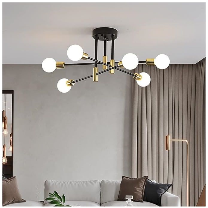 Lámpara de techo colgante araña color negro y dorado - Incluye 6 focos