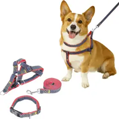 GENERICO - ARNÉS COLLAR Y CORREA DE JEAN Y ROJO PARA PERRO TALLA XL