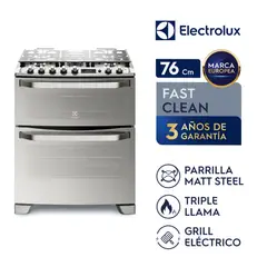ELECTROLUX - Cocina Freestanding Doble Horno Gas 5 Quemadores Triple Llama 76 cm 76DXR-CL
