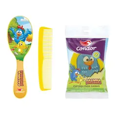 CONDOR - Kit de Cepillo Peine y Esponja Gallina Pintadita Amarillo