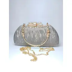 GENERICO - BOLSO DE NOCHE TIPO CARTERA DE MANO DE LUJO GRIS BRILLOSO