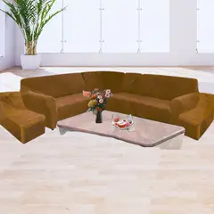 SALA FABULOSA - Funda Modular 6pzs Terciopelo con 6 fundas de cojines CAMEL