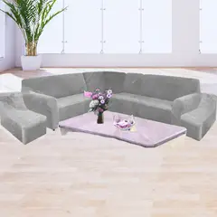 SALA FABULOSA - Funda Modular 6pzs Terciopelo con 6 fundas de cojines GRIS CLARO