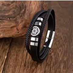 GENERICO - Pulsera trenzada de cuero - modelo ESTRELLA DE DAVID