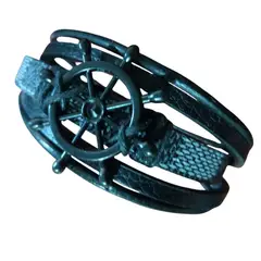 GENERICO - Pulsera trenzada de cuero - modelo ANCLA.