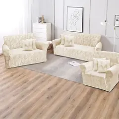 SALA FABULOSA - Funda de mueble 3-2-1 con 6 fundas de cojín terciopelo labrado PERLA