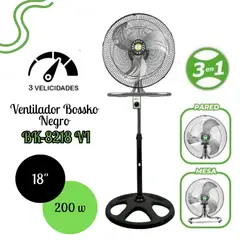 BOSSKO - Ventilador De 3 Aspas 3 En 1 De 18 200W BK-8218NG - NEGRO