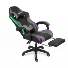XION - Silla Gamer Luces RGB Raven 135° Reposapiés y Masajeador - Gris