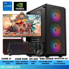 INTEL - PC GAMER CORE I7 16GB RAM T. VIDEO 8GB SSD 500GB MONITOR 24 PULGADAS