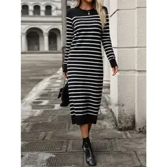 TIOZONEY - Falda larga de rayas de punto para mujer