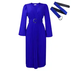 TIOZONEY - Vestido largo de manga larga y cuello en V