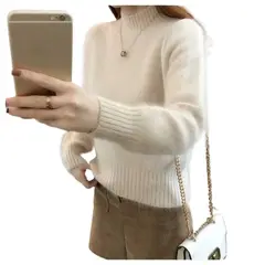 TIOZONEY - Suéter de cuello alto para mujeres - Blanco