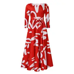 TIOZONEY - Vestido estampado de mujer con cuello redondo y cordones