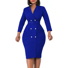 TIOZONEY - Vestido de mujer con cuello de traje y cinturón