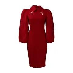 TIOZONEY - Vestido de cuentas con escote de mujer