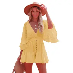 TIOZONEY - Vestido Midi Mujer -Amarillo