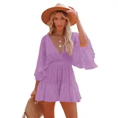 TIOZONEY - Vestido Midi Mujer -Morado