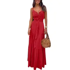 TIOZONEY - Vestido Largo Mujer-Rojo