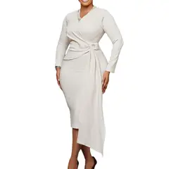 TIOZONEY - Vestido lápiz de manga larga y cuello en V para mujer