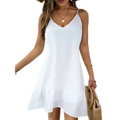 TIOZONEY - Vestido Midi Mujer -Blanco