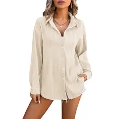 TIOZONEY - Camisa suelta con textura para mujer