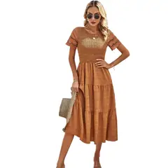 TIOZONEY - Vestido Largo Mujer-Marrón