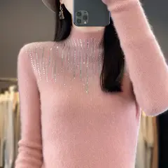 TIOZONEY - Suéter de cuello medio alto para mujeres - Rosado