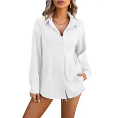 TIOZONEY - Camisa suelta con textura para mujer
